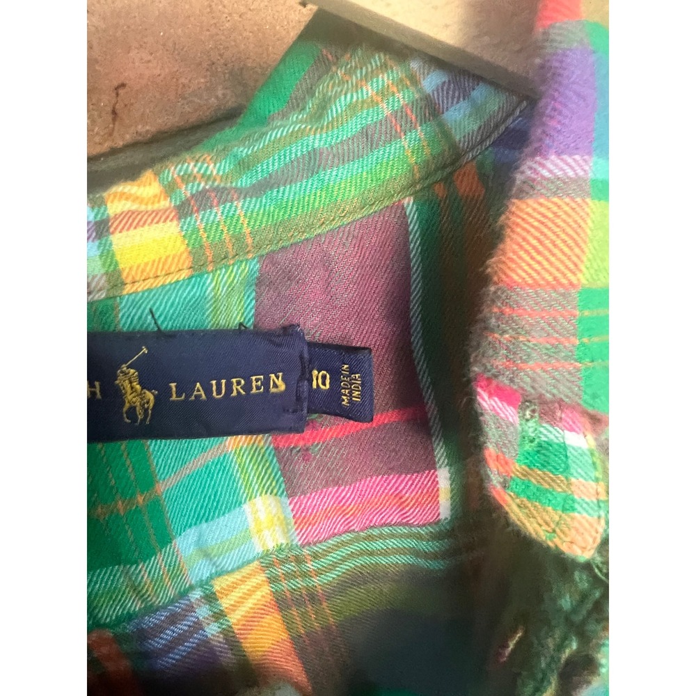 Ralph Lauren Tomboy  Preppy Plaid Button Up Lite Flannel 10 Pink Green - Picture 5 of 7